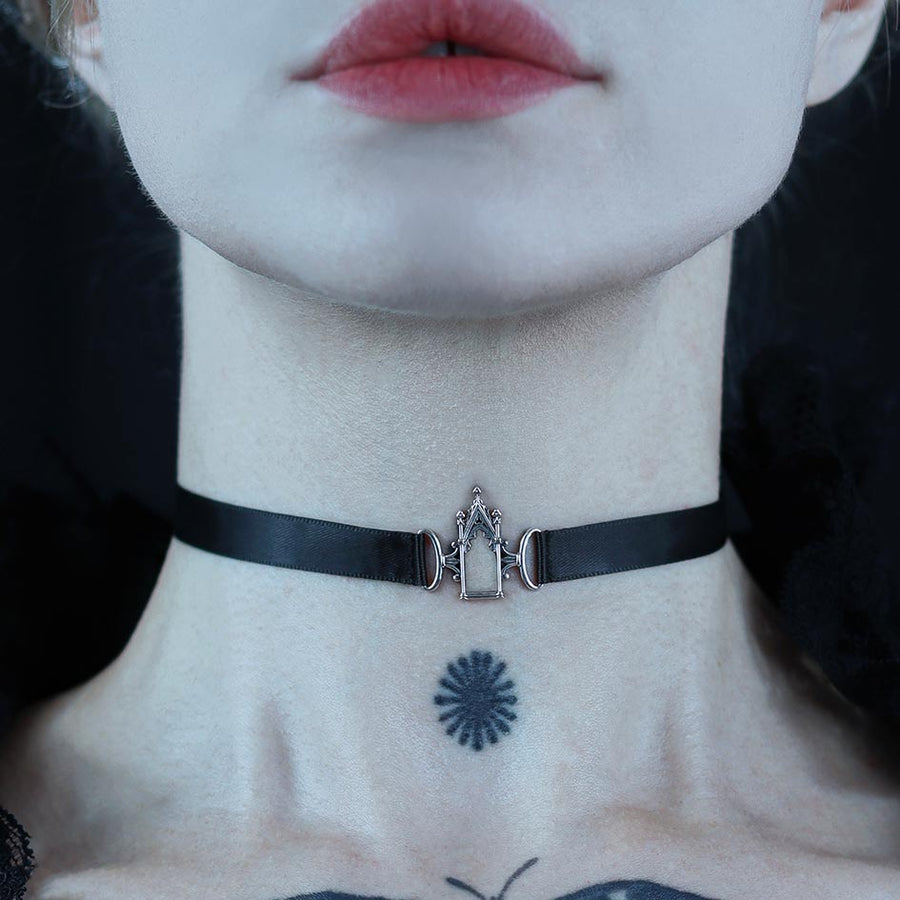 LENORE. Gothic Arch Window Satin Choker - Silver – REGALROSE