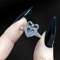 eye cubic zirconia heart dainty bow silver ring 