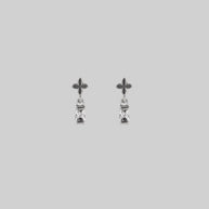 tiny cross and cubic zirconia stud earrings silver