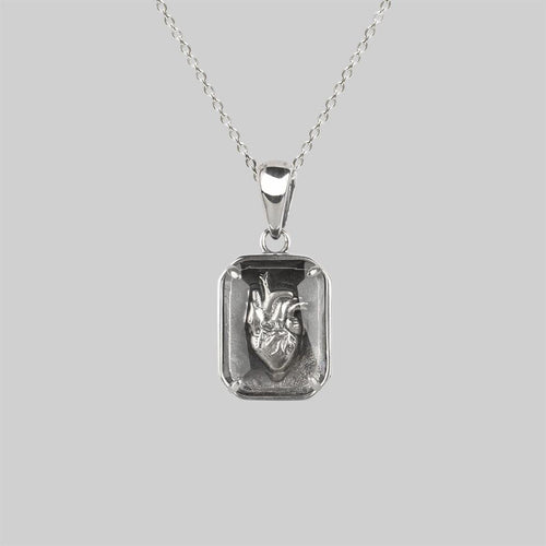 INFERNO. Sacred Heart Hoop Earrings - Silver
