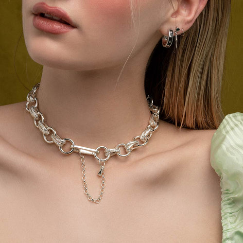 ANNE. CZ & Fancy Link Choker - Silver