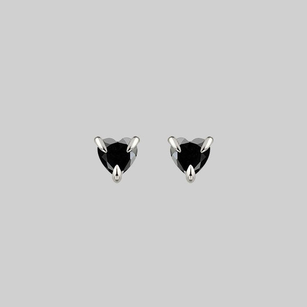 HEART & SOUL. Black Spinel Heart Stud Earrings - Silver – REGALROSE