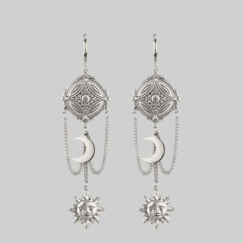 FLORENTINA. Cherub & Stars Drop Earrings - Silver