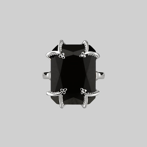 ELIZABETH. Black Spinel Tudor Satin Choker - Silver