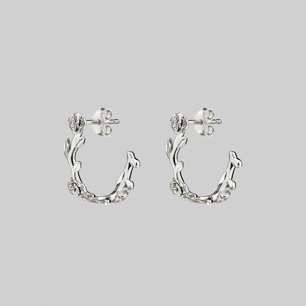 SARAH. Rose Foliage Hoops - Silver – REGALROSE