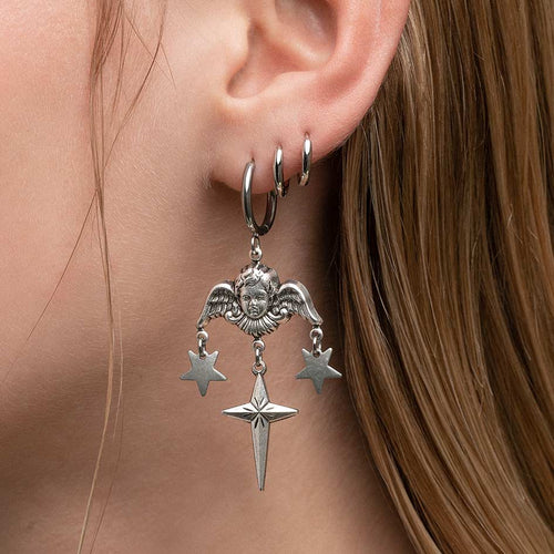 REIGN. Green Heart & Dagger Drop Earrings - Silver