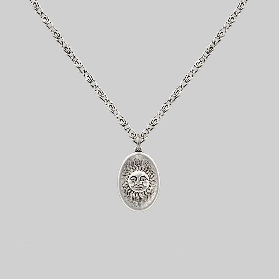 DAWN. Symbolic Sun Face Necklace - Silver – REGALROSE